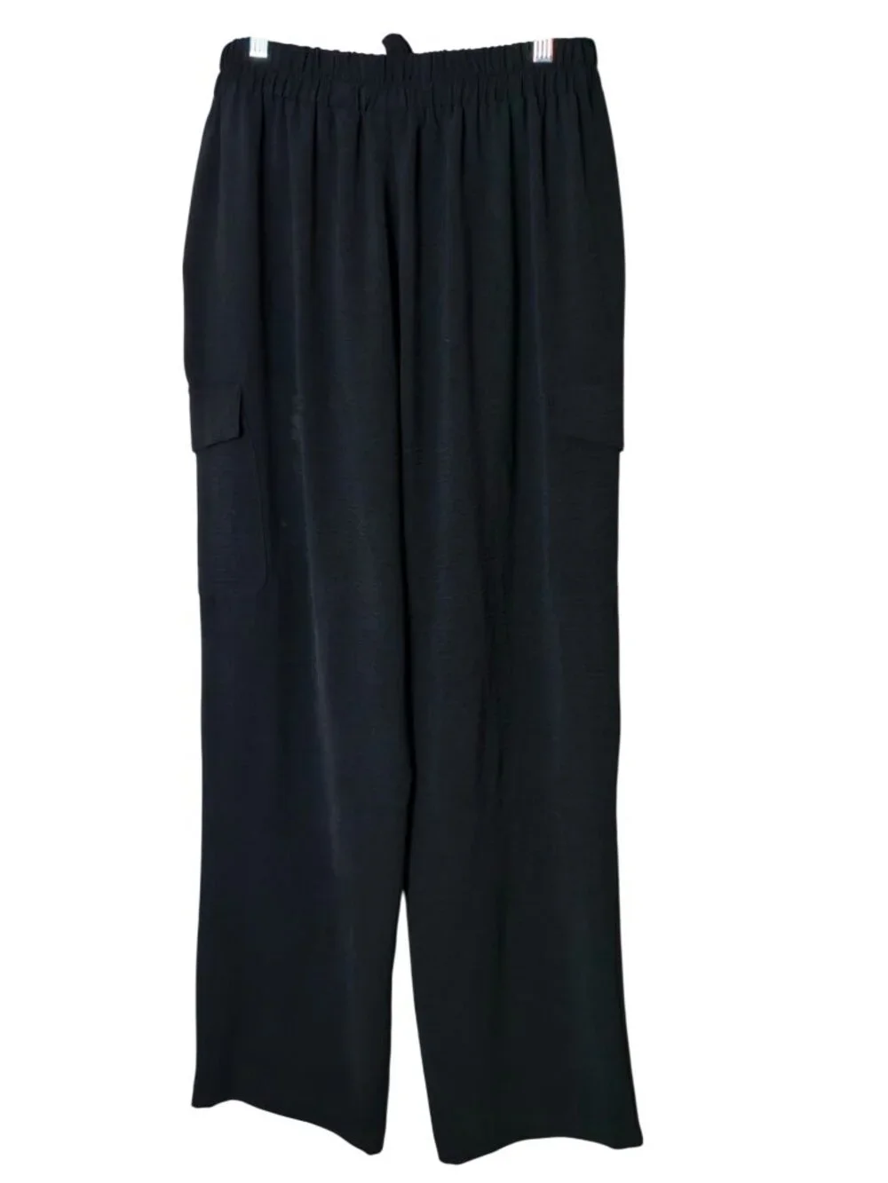 Sono Womens M Linen Pants Black Wide Leg Pull-On Elastic Drawstring Edgy Chic